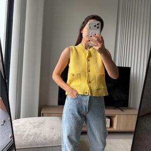 Zara Yellow Knit Button-Up Vest